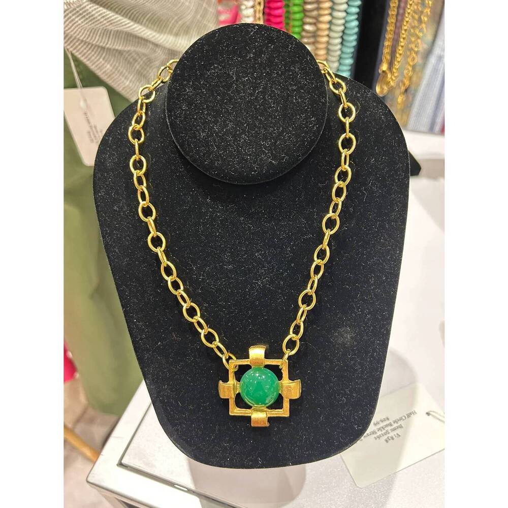 NEW YOCHI women's brooklyn stone statement necklace in emerald